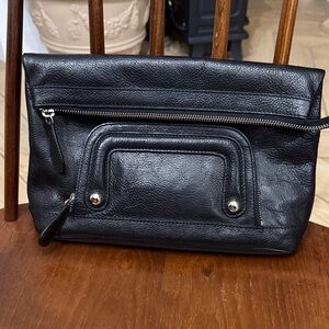 Kate Landry Black Leather Clutch Bag